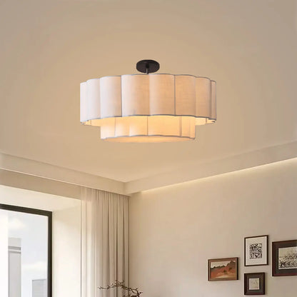 Modern dining room living room ceiling lamp chandelier bedroom round off-white fabric interior decoration lamps