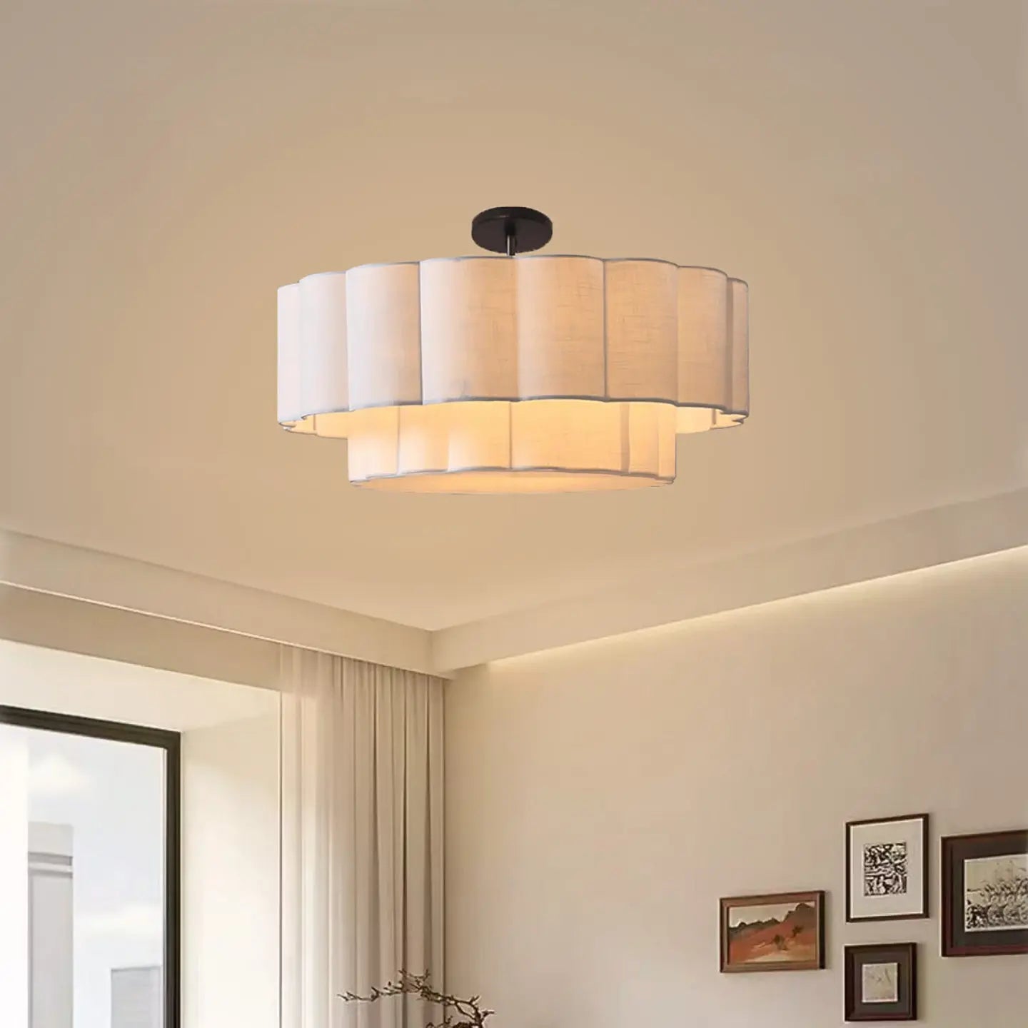 Modern dining room living room ceiling lamp chandelier bedroom round off-white fabric interior decoration lamps