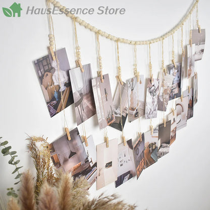 ※Photo Display Wall Hanging Decor Boho Home Decoration Wooden Beads Macrame Tapestry For Room Decors Aesthetic Gift