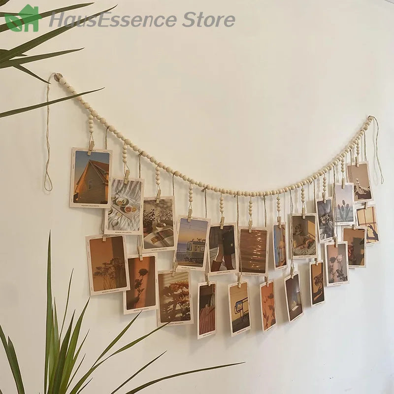 ※Photo Display Wall Hanging Decor Boho Home Decoration Wooden Beads Macrame Tapestry For Room Decors Aesthetic Gift