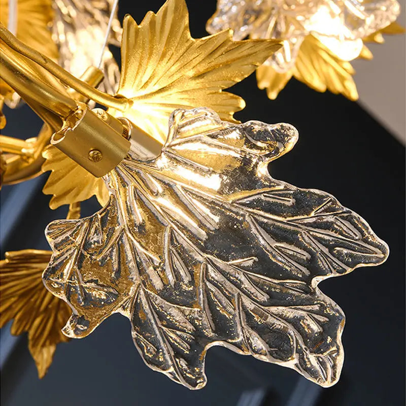 Maple Leaf Crystal Chandelier — Dimmable LED, Gold Finish