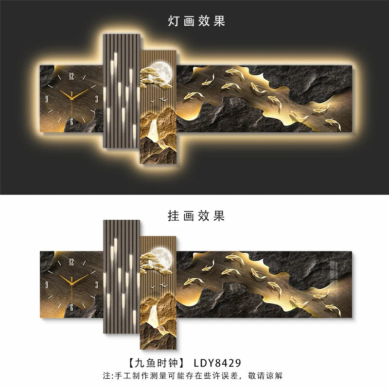 Living Room Wall Clock With Lamp Kitchen Design Interior Large Art Silent Clock Wall Luxury Aesthetics Bedroom Home Decoration