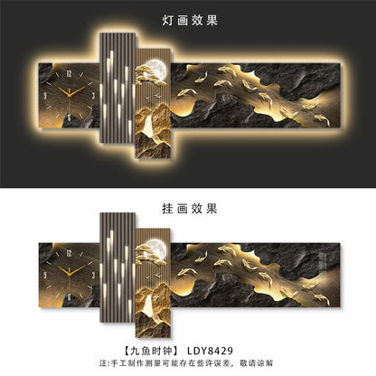 Living Room Wall Clock With Lamp Kitchen Design Interior Large Art Silent Clock Wall Luxury Aesthetics Bedroom Home Decoration