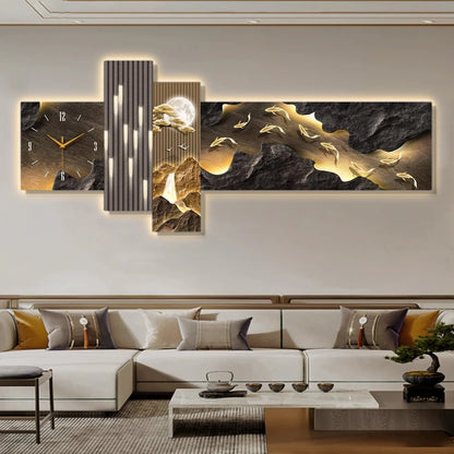 Living Room Wall Clock With Lamp Kitchen Design Interior Large Art Silent Clock Wall Luxury Aesthetics Bedroom Home Decoration