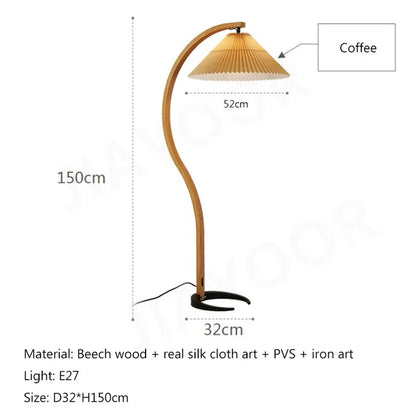 Room Decoration Floor Lamp Atmosphere Living Room High-End Feeling Bedroom Study Pleated Solid Wood Antique Standing Table Lamp