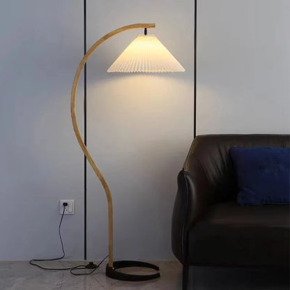 Room Decoration Floor Lamp Atmosphere Living Room High-End Feeling Bedroom Study Pleated Solid Wood Antique Standing Table Lamp