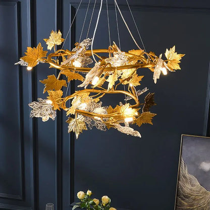 Maple Leaf Crystal Chandelier — Dimmable LED, Gold Finish