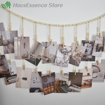 ※Photo Display Wall Hanging Decor Boho Home Decoration Wooden Beads Macrame Tapestry For Room Decors Aesthetic Gift