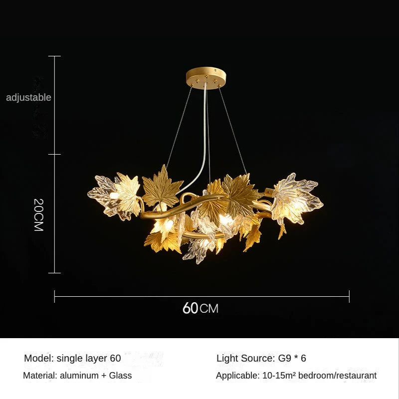 Maple Leaf Crystal Chandelier — Dimmable LED, Gold Finish