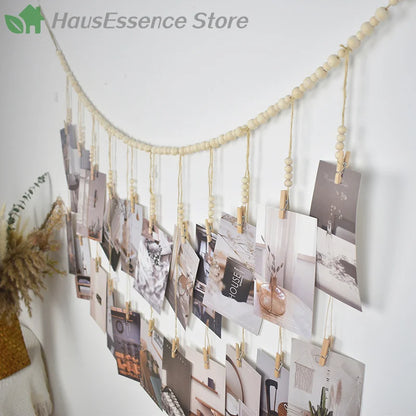 ※Photo Display Wall Hanging Decor Boho Home Decoration Wooden Beads Macrame Tapestry For Room Decors Aesthetic Gift