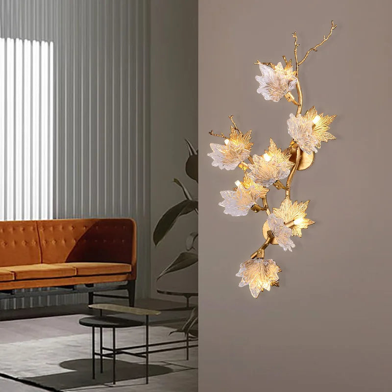Maple Leaf Crystal Chandelier — Dimmable LED, Gold Finish