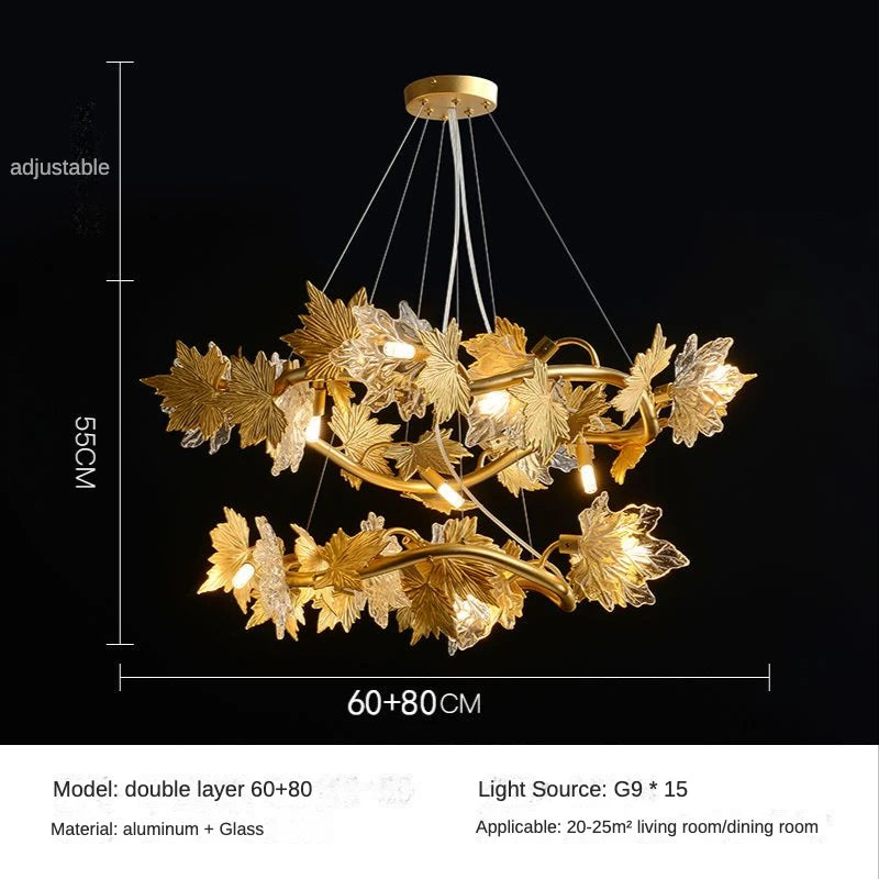 Maple Leaf Crystal Chandelier — Dimmable LED, Gold Finish