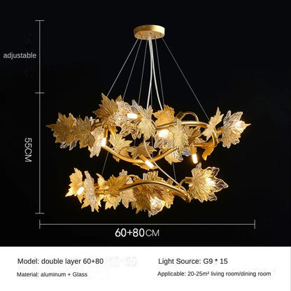 Modern Living Room Maple Leaf Crystal Chandelier Atmosphere High-end Designer Living Room Dining Room Bedroom Light