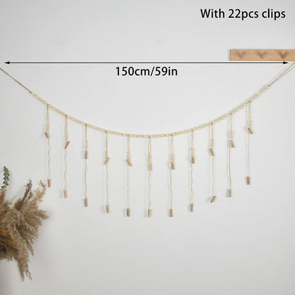 ※Photo Display Wall Hanging Decor Boho Home Decoration Wooden Beads Macrame Tapestry For Room Decors Aesthetic Gift