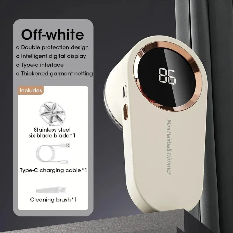 Rechargeable Fabric Shaver — Electric Lint & Pill Remover, LED Display
