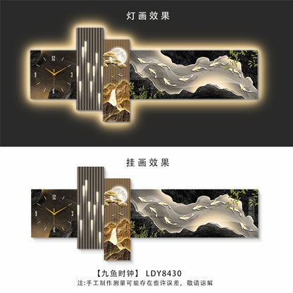Living Room Wall Clock With Lamp Kitchen Design Interior Large Art Silent Clock Wall Luxury Aesthetics Bedroom Home Decoration