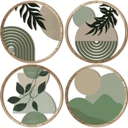 4 Bohemian Wall Art Set - Wooden Bohemian Decor，Geometric Hanging Artwork，Suitable for baby room，Farmhouse Aesthetic Minimalist