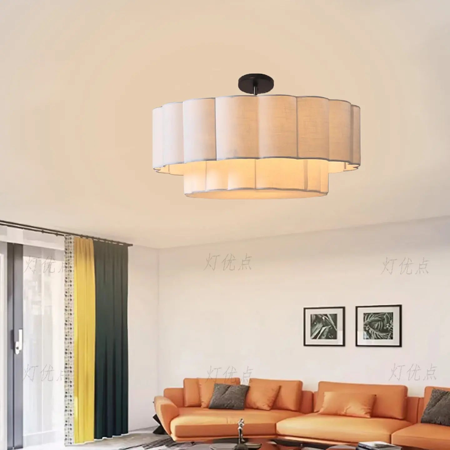 Modern dining room living room ceiling lamp chandelier bedroom round off-white fabric interior decoration lamps
