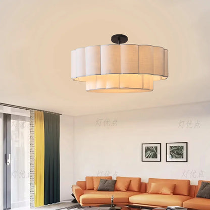 Modern dining room living room ceiling lamp chandelier bedroom round off-white fabric interior decoration lamps