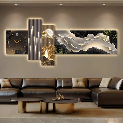 Living Room Wall Clock With Lamp Kitchen Design Interior Large Art Silent Clock Wall Luxury Aesthetics Bedroom Home Decoration