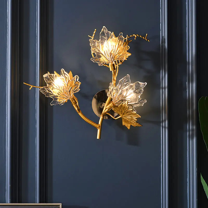 Maple Leaf Crystal Chandelier — Dimmable LED, Gold Finish