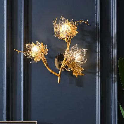 Maple Leaf Crystal Chandelier — Dimmable LED, Gold Finish