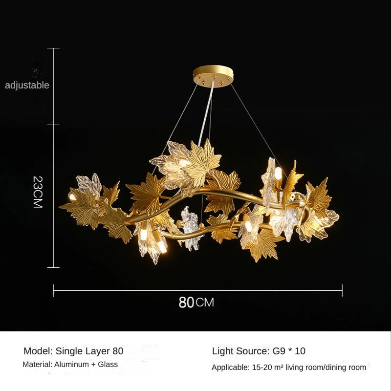 Maple Leaf Crystal Chandelier — Dimmable LED, Gold Finish