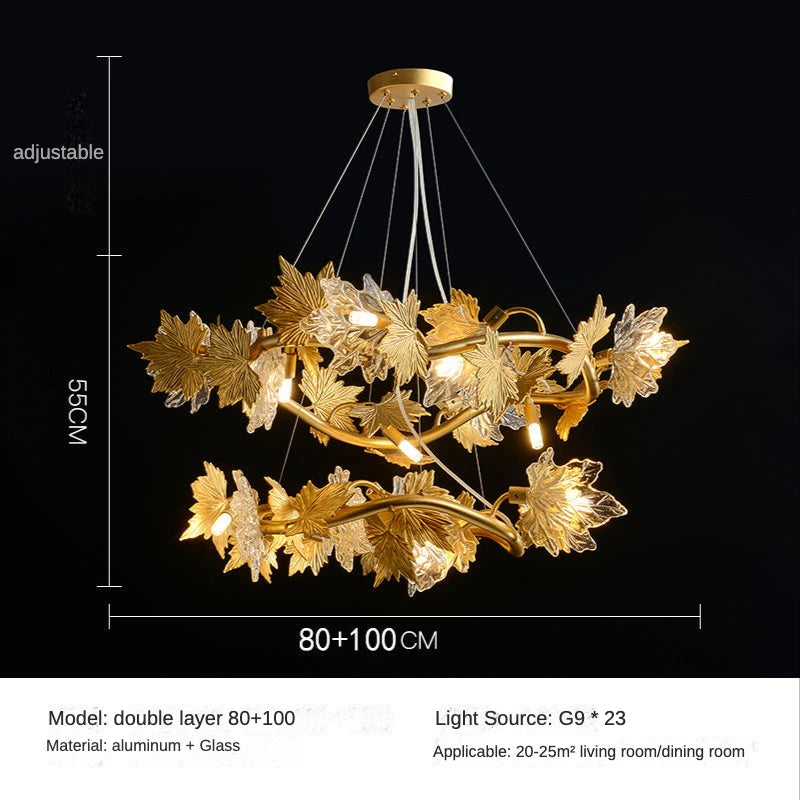 Maple Leaf Crystal Chandelier — Dimmable LED, Gold Finish