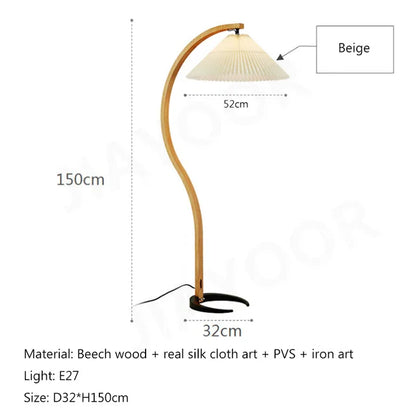 Room Decoration Floor Lamp Atmosphere Living Room High-End Feeling Bedroom Study Pleated Solid Wood Antique Standing Table Lamp