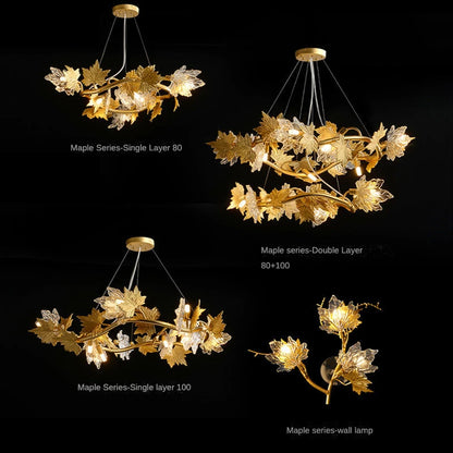 Maple Leaf Crystal Chandelier — Dimmable LED, Gold Finish