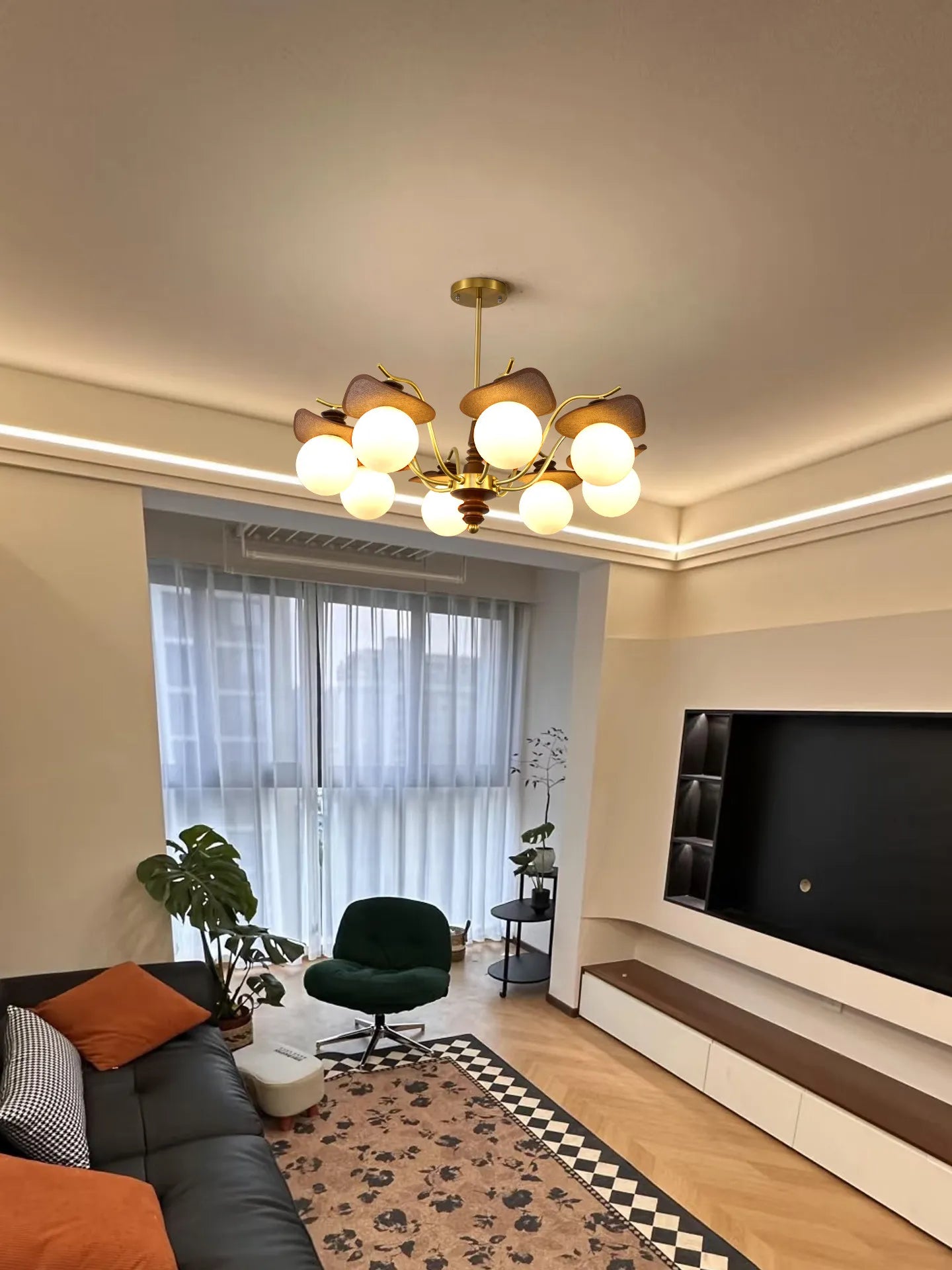 Living Room Lamp Magic Bean Pendant Light French Antique Style Retro High-End Feeling Glass Wabi Sabi Style Lighting Fixture LED