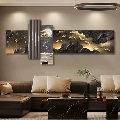Living Room Wall Clock With Lamp Kitchen Design Interior Large Art Silent Clock Wall Luxury Aesthetics Bedroom Home Decoration