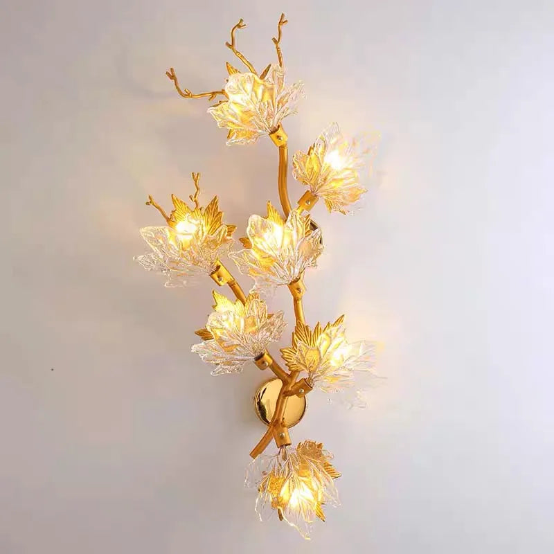 Maple Leaf Crystal Chandelier — Dimmable LED, Gold Finish