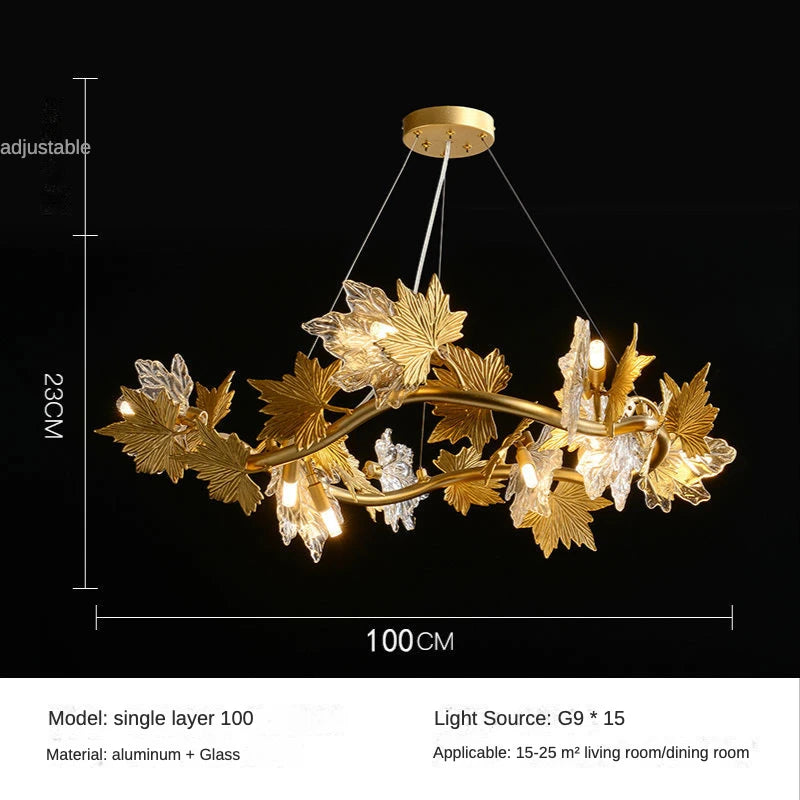 Maple Leaf Crystal Chandelier — Dimmable LED, Gold Finish