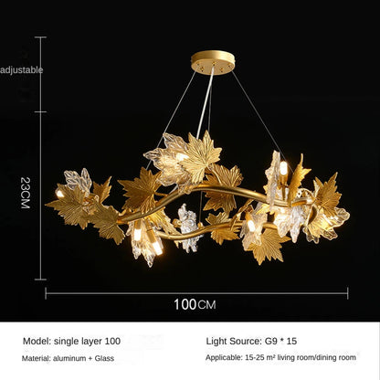 Maple Leaf Crystal Chandelier — Dimmable LED, Gold Finish